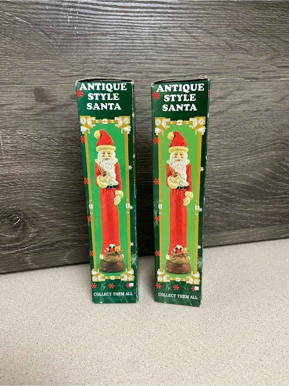 Vintage Santa Claus Figurine Set of 2 Skinny Pencil Tall Red Standing Pair